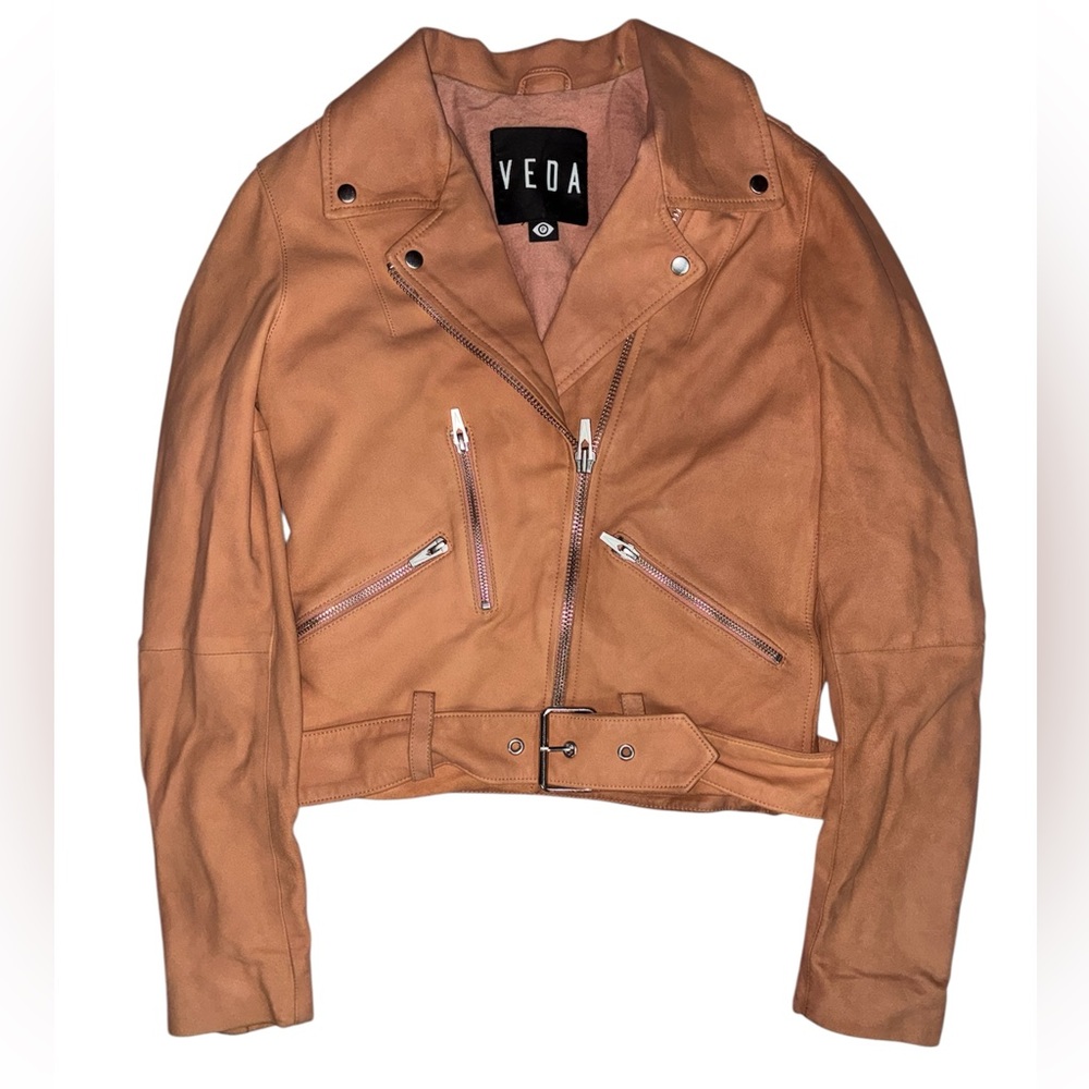Veda suede goats leather biker leather jacket in blush sz p